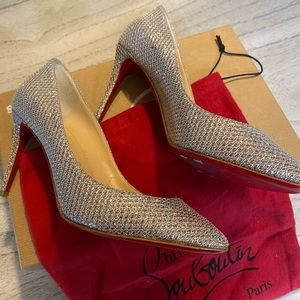 Christian Louboutin Silver Glitter Fabric Diams Eloise Pumps Size 36